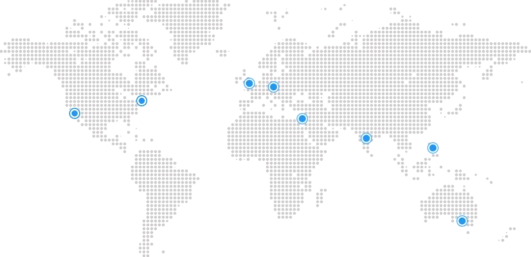 Blue dots representing locations around the world